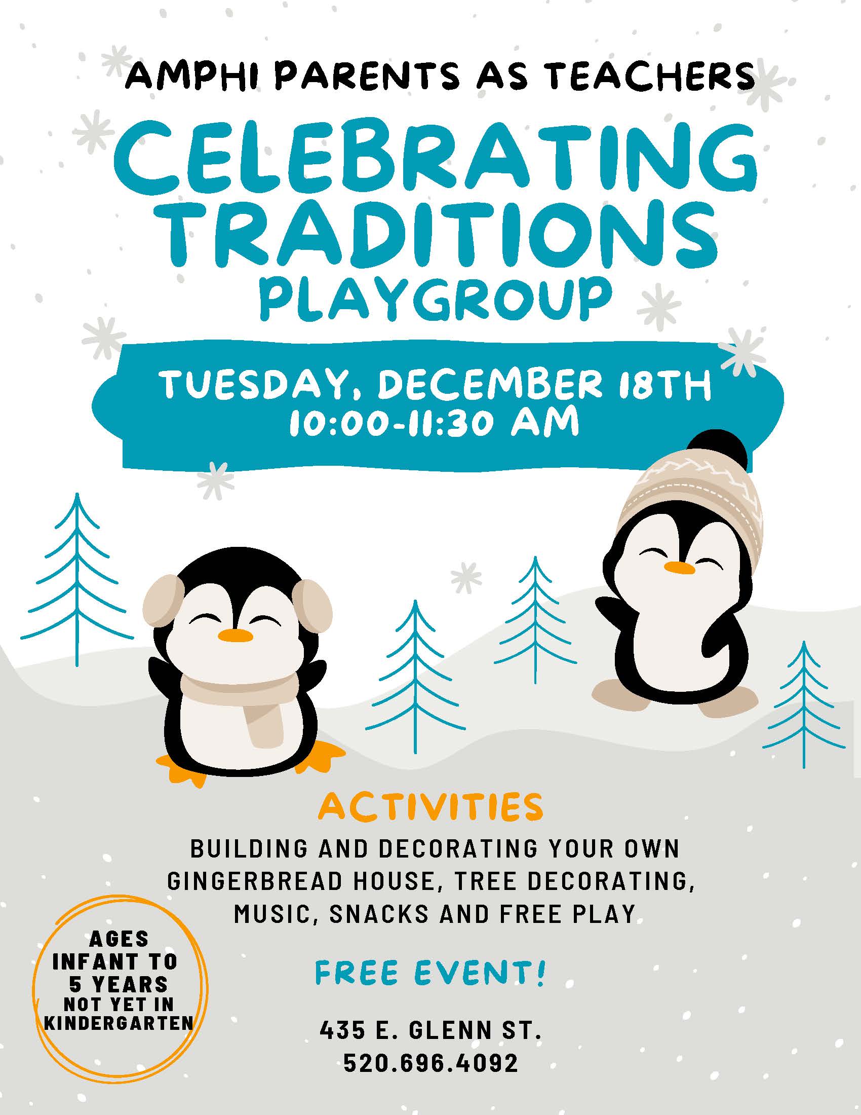Playgroup December 28th 10am - 11:30am. 435 E Glenn. Celebrating Christmas Traditions